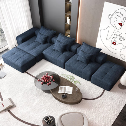 Divano componibile moderno in ciniglia di grandi dimensioni con cuscini e 6 cuscini per soggiorno