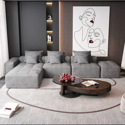 Divano componibile moderno in ciniglia di grandi dimensioni con cuscini e 6 cuscini per soggiorno