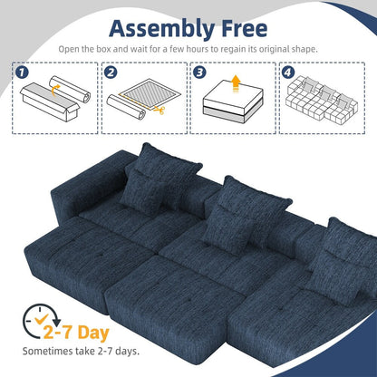 Divano componibile moderno in ciniglia di grandi dimensioni con cuscini e 6 cuscini per soggiorno