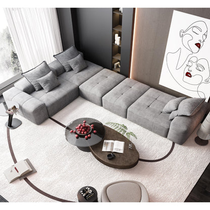 Divano componibile moderno in ciniglia di grandi dimensioni con cuscini e 6 cuscini per soggiorno