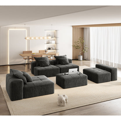 Divano componibile moderno in ciniglia di grandi dimensioni con cuscini e 6 cuscini per soggiorno