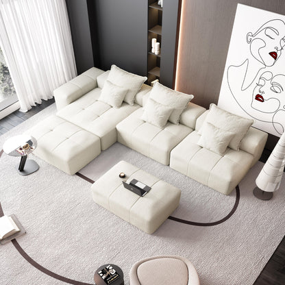 Divano componibile moderno in ciniglia di grandi dimensioni con cuscini e 6 cuscini per soggiorno