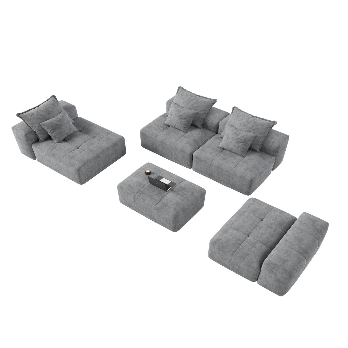 Divano componibile moderno in ciniglia di grandi dimensioni con cuscini e 6 cuscini per soggiorno