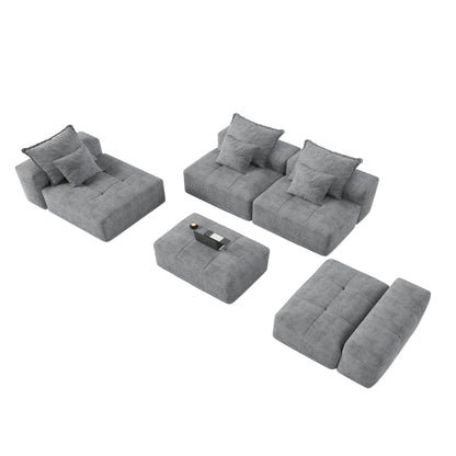 Divano componibile moderno in ciniglia di grandi dimensioni con cuscini e 6 cuscini per soggiorno