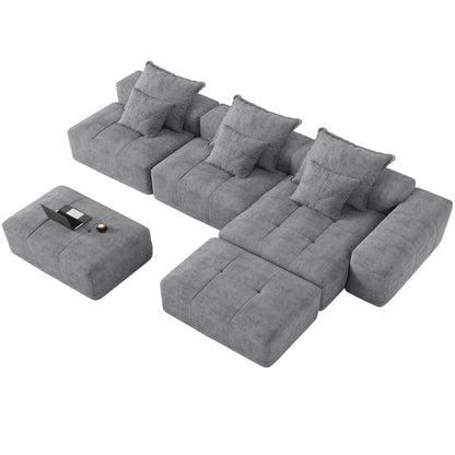 Divano componibile moderno in ciniglia di grandi dimensioni con cuscini e 6 cuscini per soggiorno