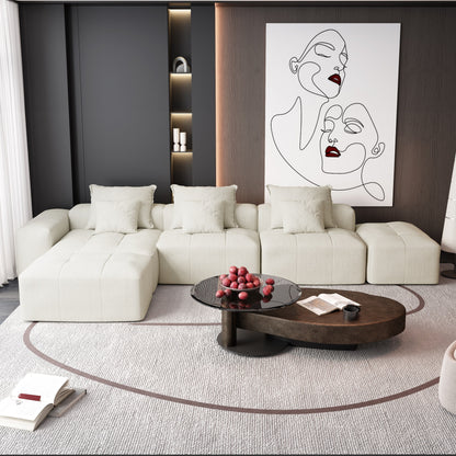 Divano componibile moderno in ciniglia di grandi dimensioni con cuscini e 6 cuscini per soggiorno