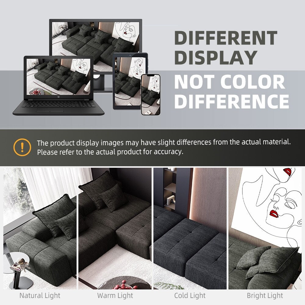 Divano componibile moderno in ciniglia di grandi dimensioni con cuscini e 6 cuscini per soggiorno