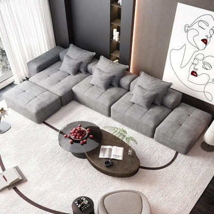 Divano componibile moderno in ciniglia di grandi dimensioni con cuscini e 6 cuscini per soggiorno