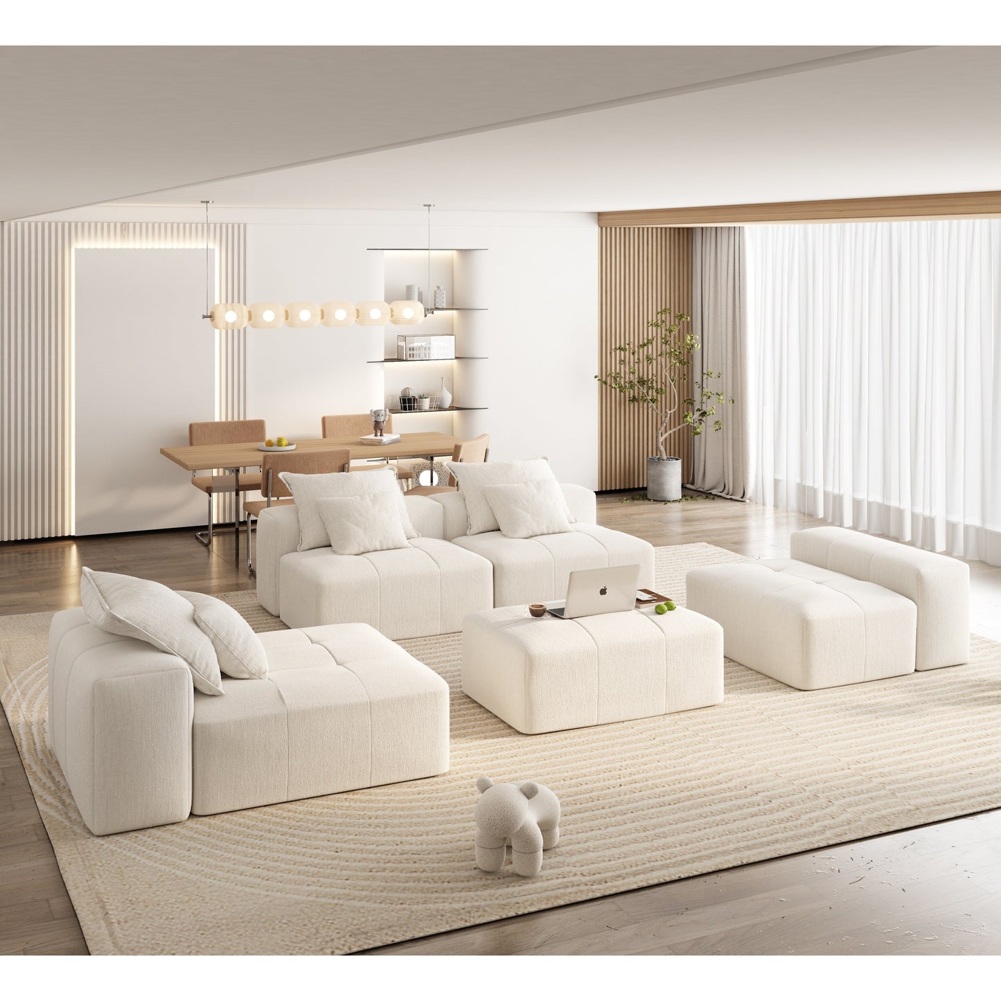 Divano componibile moderno in ciniglia di grandi dimensioni con cuscini e 6 cuscini per soggiorno