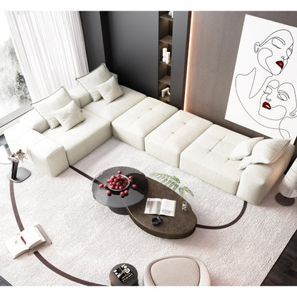 Divano componibile moderno in ciniglia di grandi dimensioni con cuscini e 6 cuscini per soggiorno