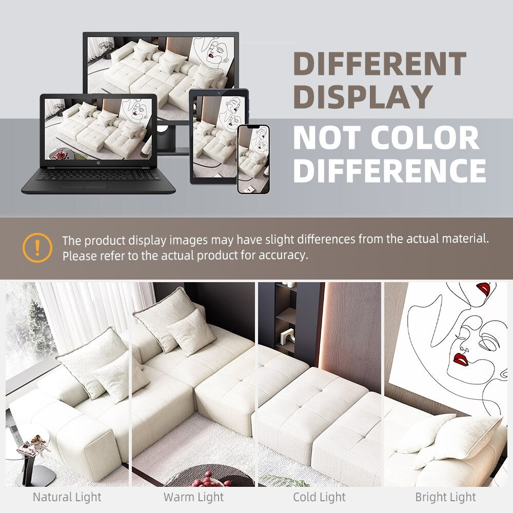 Divano componibile moderno in ciniglia di grandi dimensioni con cuscini e 6 cuscini per soggiorno