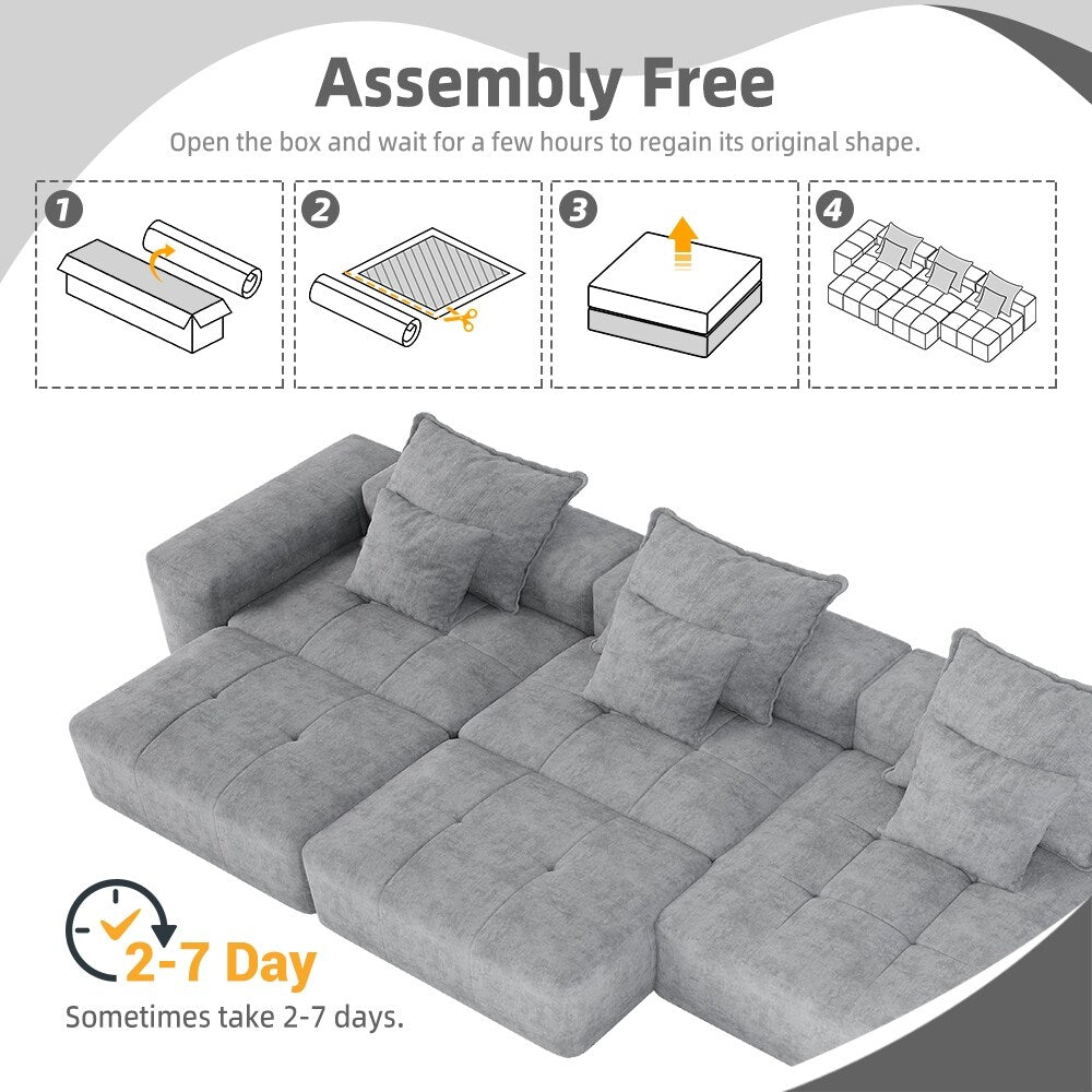 Divano componibile moderno in ciniglia di grandi dimensioni con cuscini e 6 cuscini per soggiorno