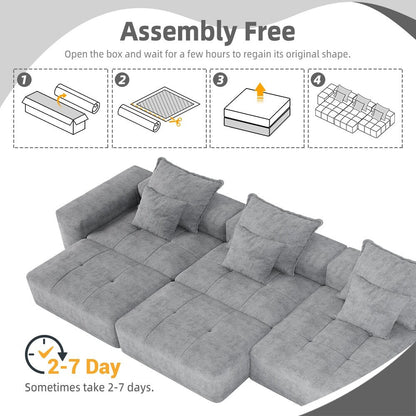 Divano componibile moderno in ciniglia di grandi dimensioni con cuscini e 6 cuscini per soggiorno