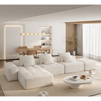 Divano componibile moderno in ciniglia di grandi dimensioni con cuscini e 6 cuscini per soggiorno