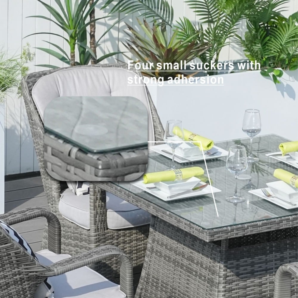 Set da pranzo moderno da patio in alluminio e vimini da 5 pezzi con tavolo con piano in vetro quadrato e 4 sedie