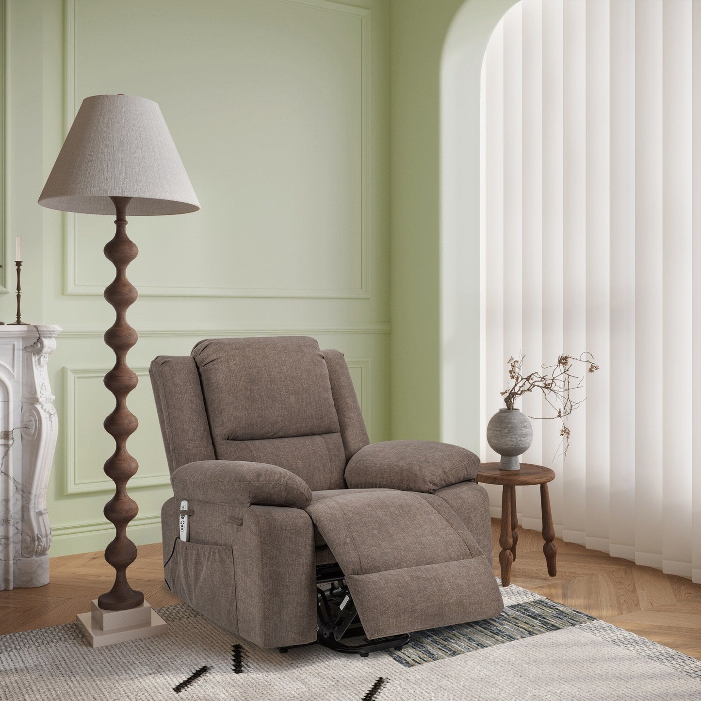 Poltrona reclinabile elettrica moderna con massaggio regolabile, divano riscaldato, con vano portaoggetti laterale, poggiapiedi e telecomando