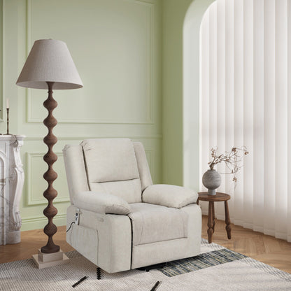 Poltrona reclinabile elettrica moderna con massaggio regolabile, divano riscaldato, con vano portaoggetti laterale, poggiapiedi e telecomando