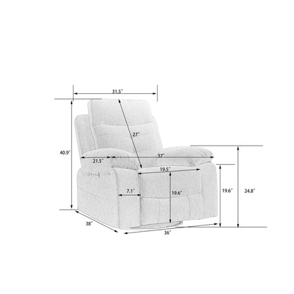 Poltrona reclinabile elettrica moderna con altoparlante Bluetooth, luce LED, porte di ricarica USB, poggiapiedi retrattile e tasche portaoggetti