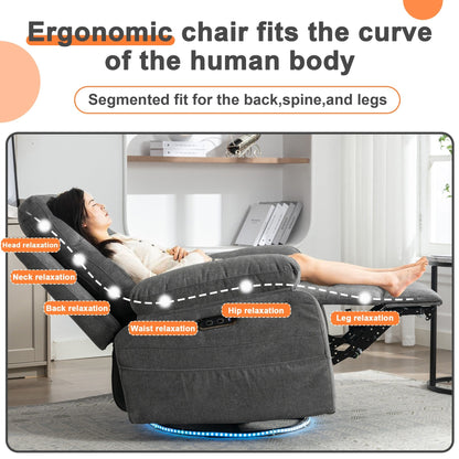 Poltrona reclinabile elettrica moderna con altoparlante Bluetooth, luce LED, porte di ricarica USB, poggiapiedi retrattile e tasche portaoggetti