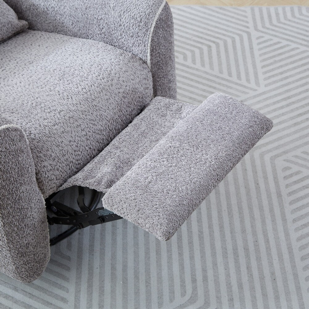 Poltrona reclinabile elettrica moderna, girevole, singola, con rivestimento in tessuto e porta di ricarica USB.