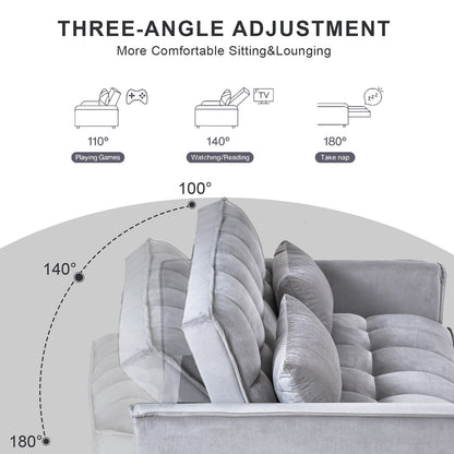 Divano letto moderno estraibile, divano letto 3 in 1 con schienale regolabile, divanetto in velluto, cuscini e tasche laterali