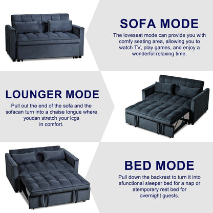 Divano letto moderno estraibile, divano letto 3 in 1 con schienale regolabile, divanetto in velluto, cuscini e tasche laterali