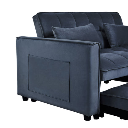 Divano letto moderno estraibile, divano letto 3 in 1 con schienale regolabile, divanetto in velluto, cuscini e tasche laterali