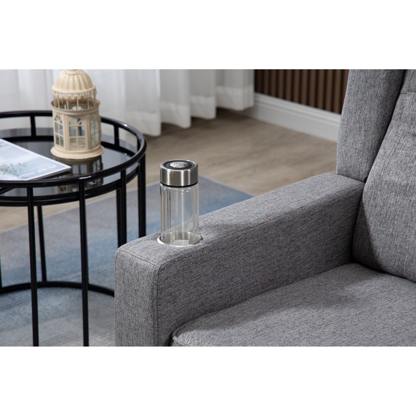 Poltrona reclinabile manuale moderna con schienale a spinta, poltrona da home theater con schienale ad ala, vibrazione e calore