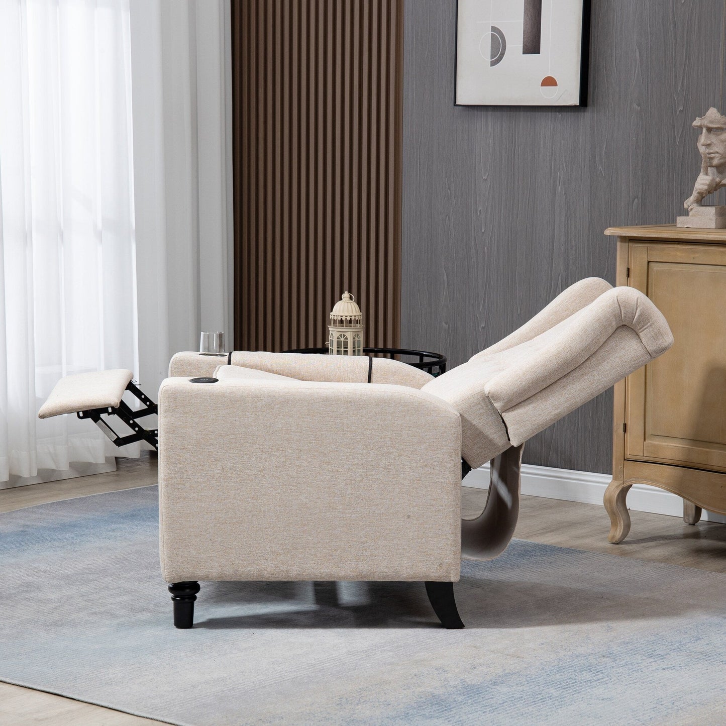 Poltrona reclinabile manuale moderna con schienale a spinta, poltrona da home theater con schienale ad ala, vibrazione e calore