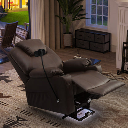 Poltrona reclinabile moderna in tessuto per massaggi con LED e supporto per cellulare