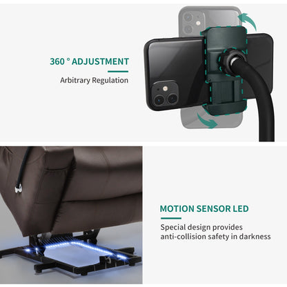 Poltrona reclinabile moderna in tessuto per massaggi con LED e supporto per cellulare