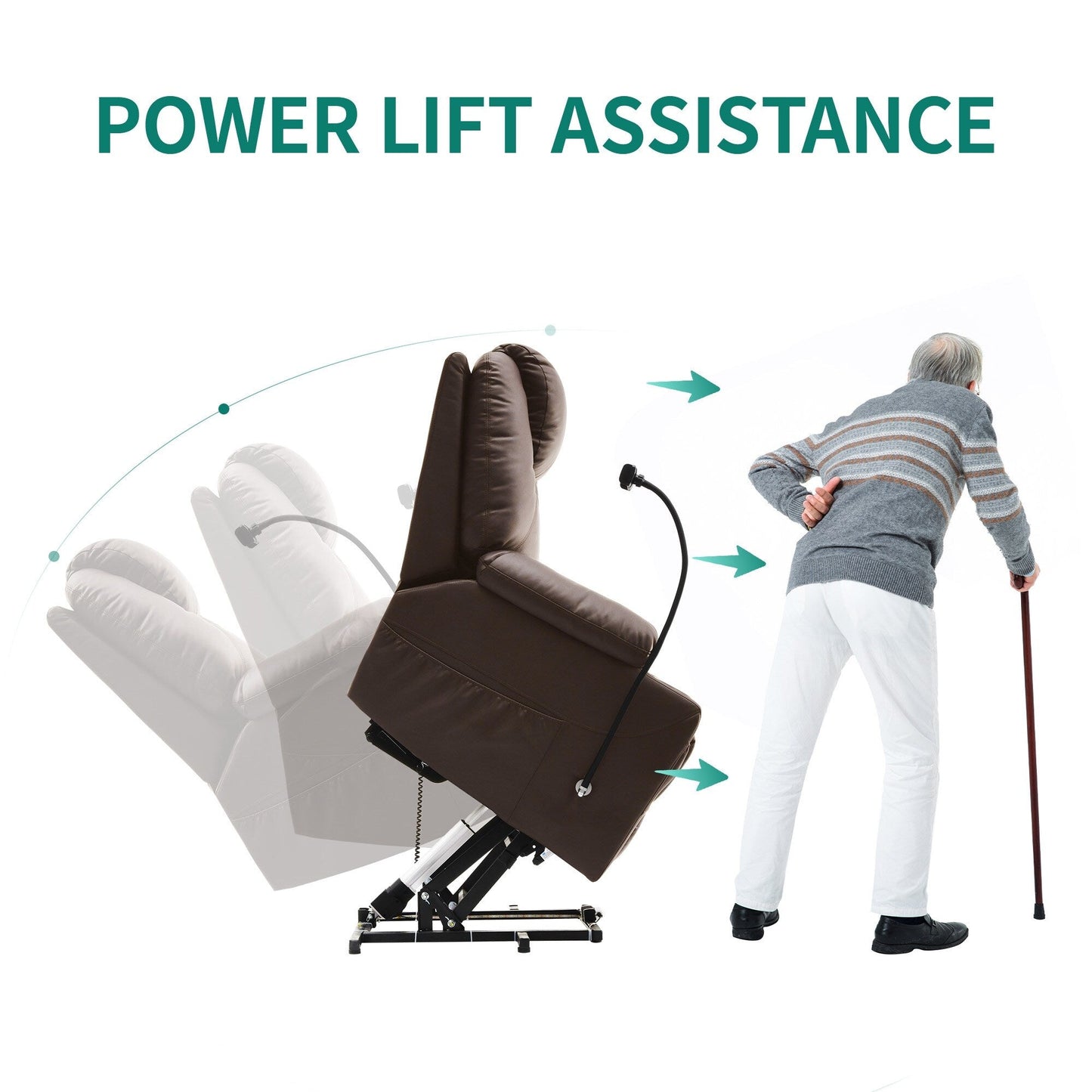 Poltrona reclinabile moderna in tessuto per massaggi con LED e supporto per cellulare