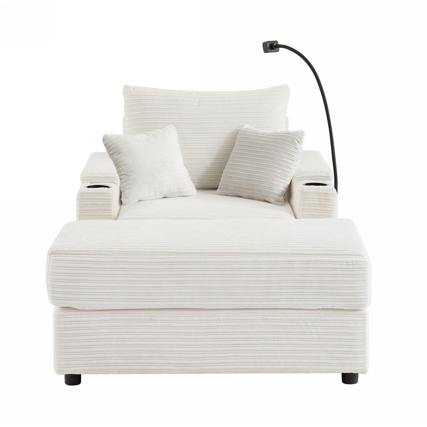 Divano singolo moderno con pouf mobile, spazio nascosto, porte USB, portabicchieri e porta telefono per il soggiorno