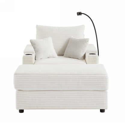 Divano singolo moderno con pouf mobile, spazio nascosto, porte USB, portabicchieri e porta telefono per il soggiorno