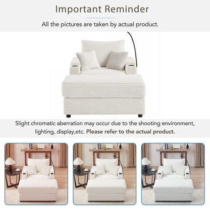 Divano singolo moderno con pouf mobile, spazio nascosto, porte USB, portabicchieri e porta telefono per il soggiorno