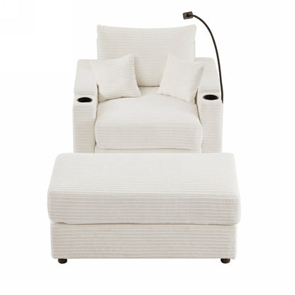 Divano singolo moderno con pouf mobile, spazio nascosto, porte USB, portabicchieri e porta telefono per il soggiorno