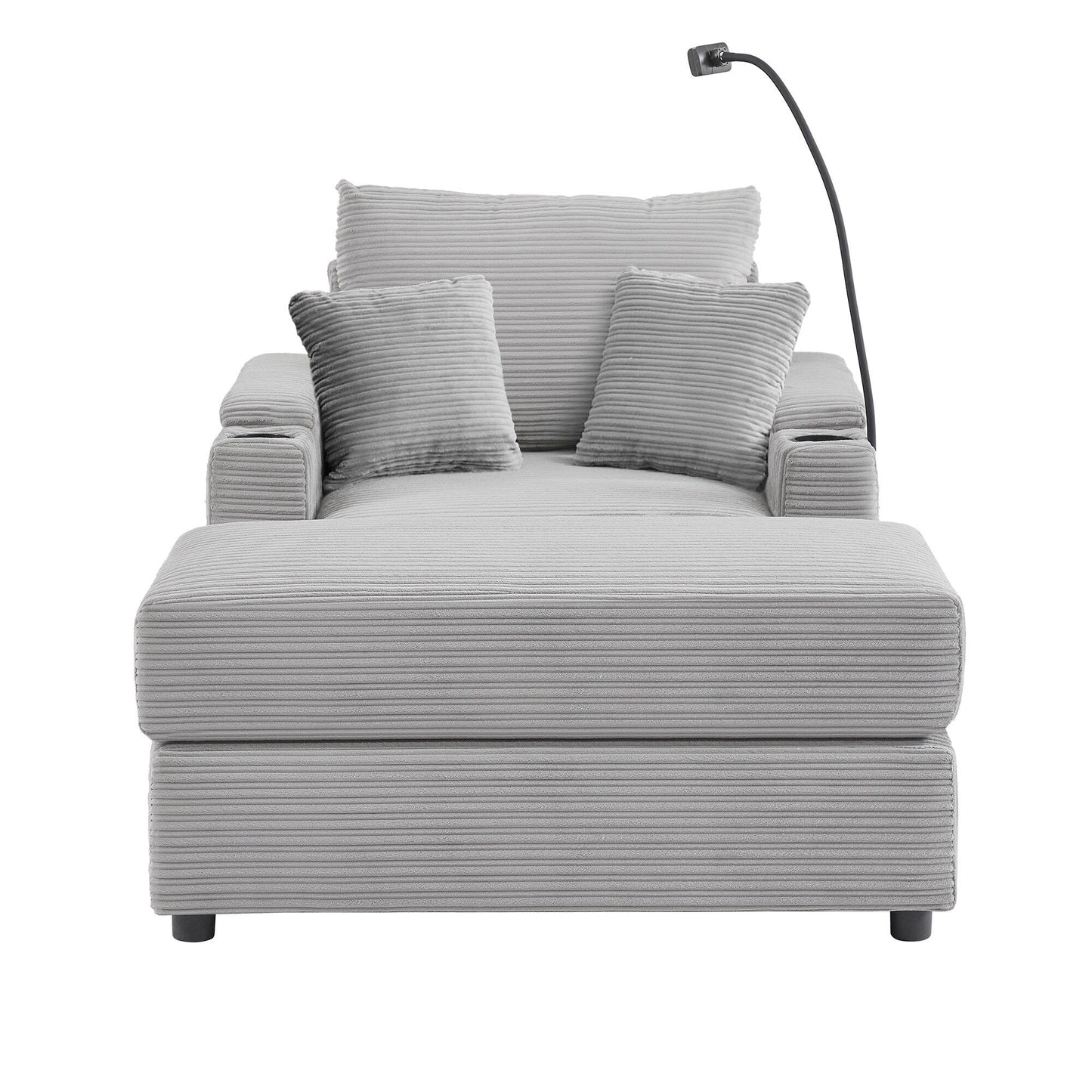 Divano singolo moderno con pouf mobile, spazio nascosto, porte USB, portabicchieri e porta telefono per il soggiorno