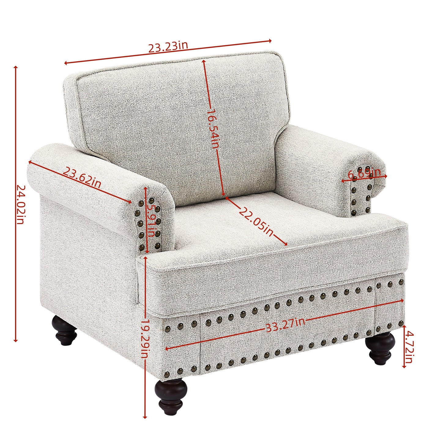 Divano letto moderno in tessuto ciniglia con finiture a borchie e cuscini lombari, divano con braccioli arrotolati