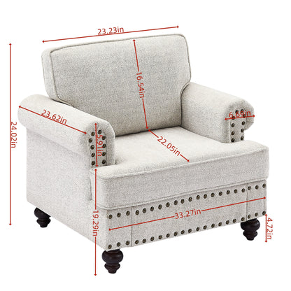 Divano letto moderno in tessuto ciniglia con finiture a borchie e cuscini lombari, divano con braccioli arrotolati