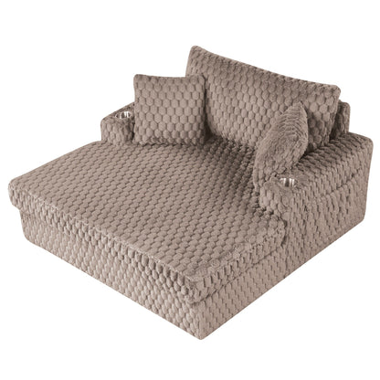 Divano letto moderno e morbido per interni con chaise longue e cuscini