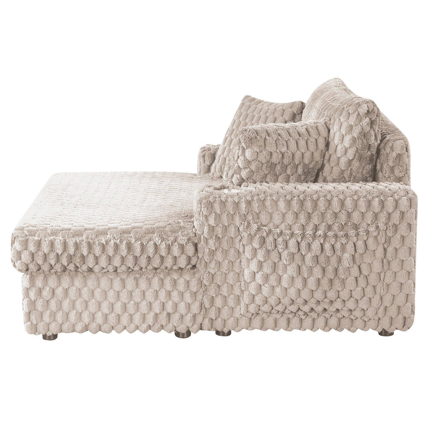 Divano letto moderno e morbido per interni con chaise longue e cuscini