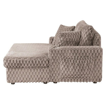 Divano letto moderno e morbido per interni con chaise longue e cuscini