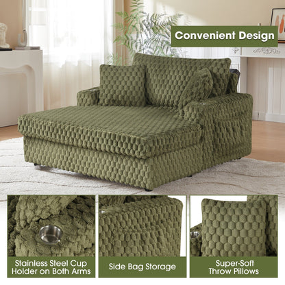 Divano letto moderno e morbido per interni con chaise longue e cuscini