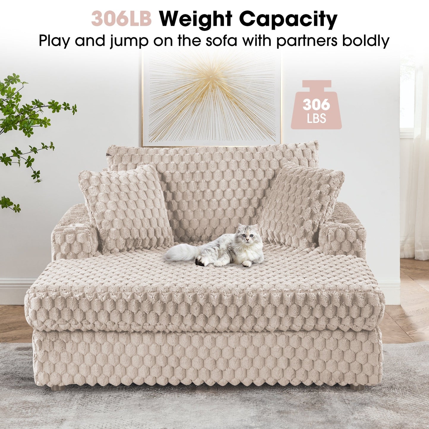 Divano letto moderno e morbido per interni con chaise longue e cuscini