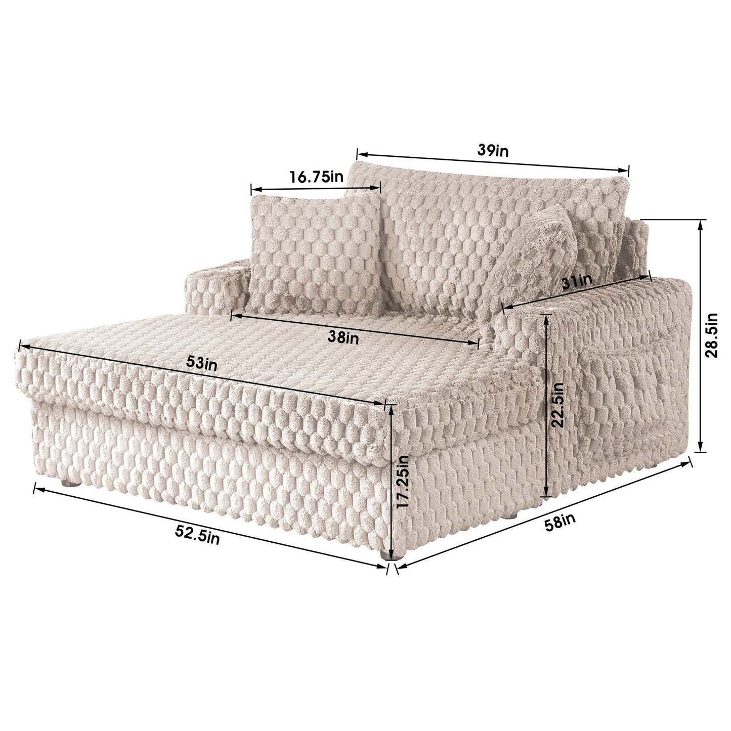 Divano letto moderno e morbido per interni con chaise longue e cuscini