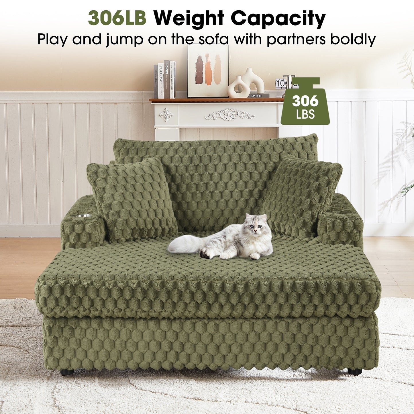 Divano letto moderno e morbido per interni con chaise longue e cuscini