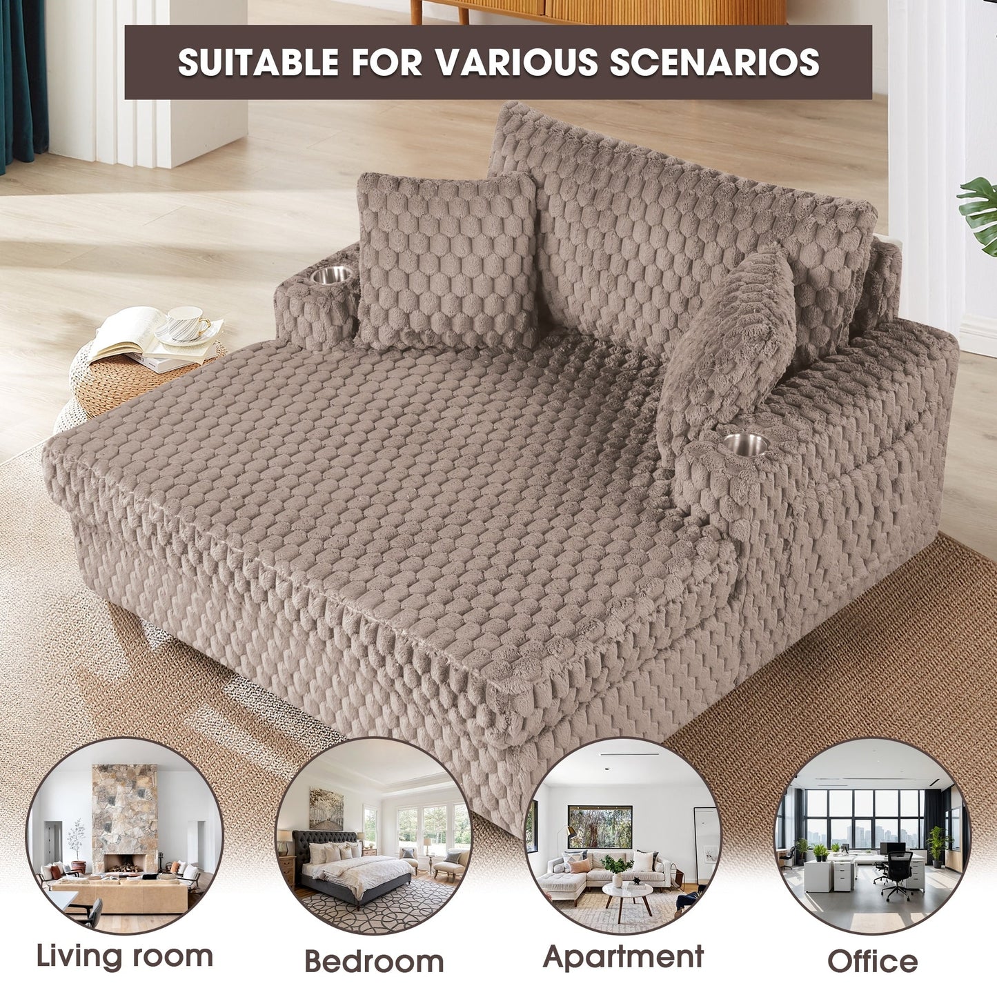 Divano letto moderno e morbido per interni con chaise longue e cuscini