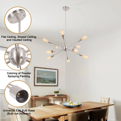 Lampadario moderno Sputnik a 10 luci, plafoniera regolabile per cucina, sala da pranzo, soggiorno, camera da letto - N/D