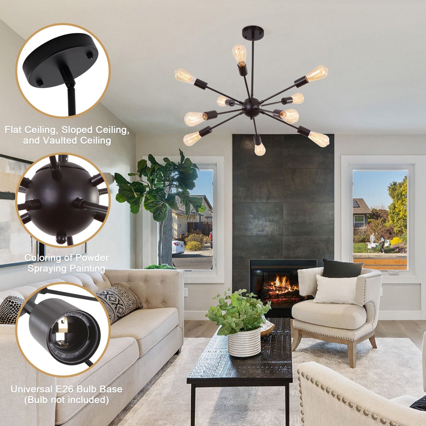 Lampadario moderno Sputnik a 10 luci, plafoniera regolabile per cucina, sala da pranzo, soggiorno, camera da letto - N/D