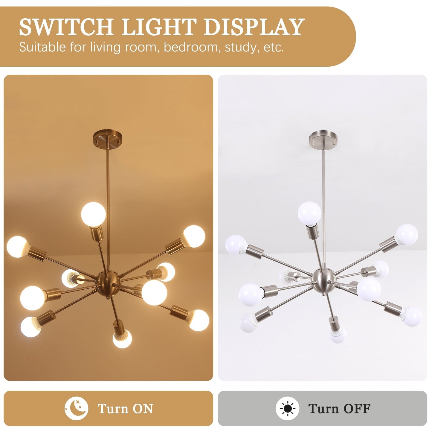 Lampadario moderno Sputnik a 10 luci, plafoniera regolabile per cucina, sala da pranzo, soggiorno, camera da letto - N/D